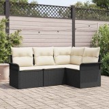 VidaXL Set de canapele pentru grădină cu pernă 4 pcs Negru Rattan poli
