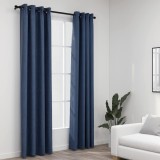Perdele opace aspect p&acirc;nză cu ocheți 2 buc. albastru 140x225 cm