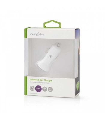 Incarcator auto bricheta cu 2 iesiri USB A 4.8A alb Nedis foto