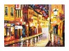 Tablou pictat manual, La lumina felinarelor prin centrul vechi, 70x50cm ulei pe panza, Superb