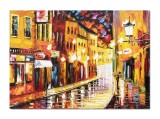 Cumpara ieftin Tablou pictat manual, La lumina felinarelor prin centrul vechi, 70x50cm ulei pe panza, Superb