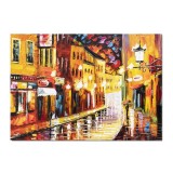 Tablou pictat manual, La lumina felinarelor prin centrul vechi, 70x50cm ulei pe panza, Superb
