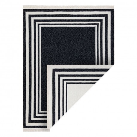 Covor TWIN 22990 Cadru, bumbac, cu două fețe, Franjuri ecologice - negru / crem, 60x90 cm