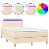 Cumpara ieftin Pat cu arcuri, saltea si LED, crem, 120x190 cm, textil