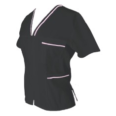 Halat Medical Pe Stil, Negru cu Fermoar si garnitura roz deschis, Model Adelina - 4XL