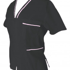 Halat Medical Pe Stil, Negru cu Fermoar si garnitura roz deschis, Model Adelina - 2XL