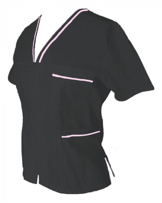 Halat Medical Pe Stil, Negru cu Fermoar si garnitura roz deschis, Model Adelina - 2XL