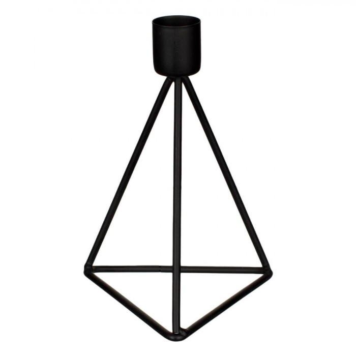 șemineu Lumanare Metalic, Model Triunghiular, Culoare Negru, Dimensiuni 9x9x15cm