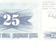 M1 - Bancnota foarte veche - Bosnia si Hertegovina - 25 dinari - 1992