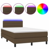 Cumpara ieftin Pat cu arcuri, saltea si LED, maro inchis, 120x200 cm, textil