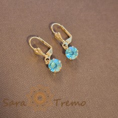 Cercei placati cu aur 18K si cristal zirconia bleu ca cerul senin