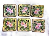 Set suporturi pahare cu flori roz, suporturi pahare din lemn 40143