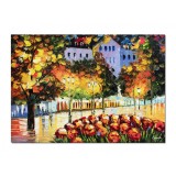 Tablou pictat manua, Peisaj citadin, o seara minunata, 70x50cml ulei pe panza, Spectaculos
