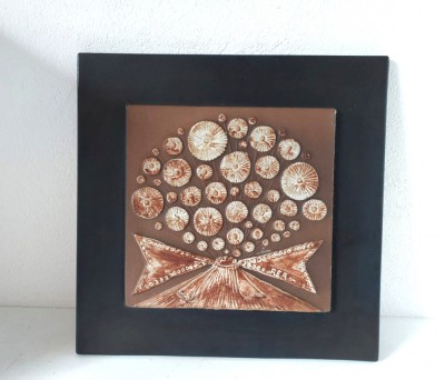 Placa ceramica vintage anii 50, tip tabou, Original Ceramano REA Keramik-Platten West Germany WGP, 29x29cm foto