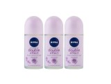 Set 3 x Deodorant Roll-On Nivea Woman 50ml, Double Effect, Anti-urme albe, revirgorant, prospetime de durata, protectie 48h