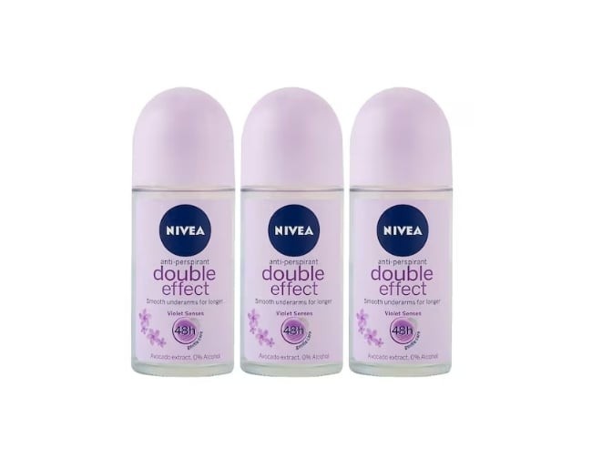 Set 3 x Deodorant Roll-On Nivea Woman 50ml, Double Effect, Anti-urme albe, revirgorant, prospetime de durata, protectie 48h