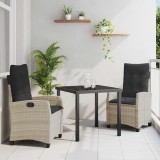 Set de dining pentru grădină de 3 piese cu perne - gri deschis din rattan polimer