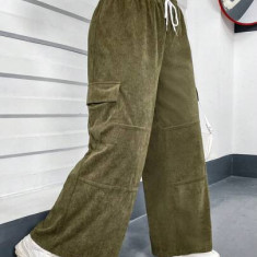 Pantaloni largi, cargo, cu snur, verde, dama, Shein