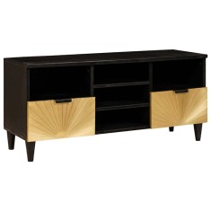vidaXL Cabinet TV Negru și Aur 100 x 33 x 46 cm Lemn masiv de mango 4017846
