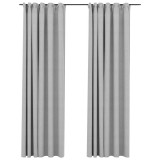 Perdele opace aspect panza, carlige, 2 buc. gri, 140x225 cm