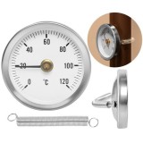 Cumpara ieftin Indicator analogic de temperatura pentru conducte, fixare cu arc, scala 0-120 C, cadran 6.3 cm, argintiu