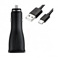 Incarcator Auto Original Samsung Fast Charger + Cablu Type-C Galaxy Note 9 8 S9 S8 Plus - Bulk foto