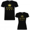 Set 2 Tricouri cuplu King si Queen, negru/auriu