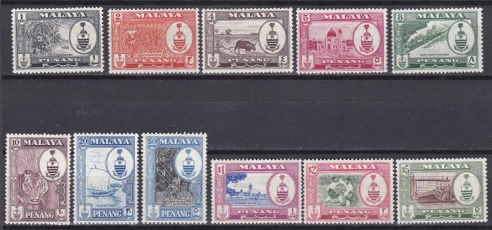 DB1 Colonii Malaya Penang 1957 Uzuale Tigru Ocupatii 11 v. MNH