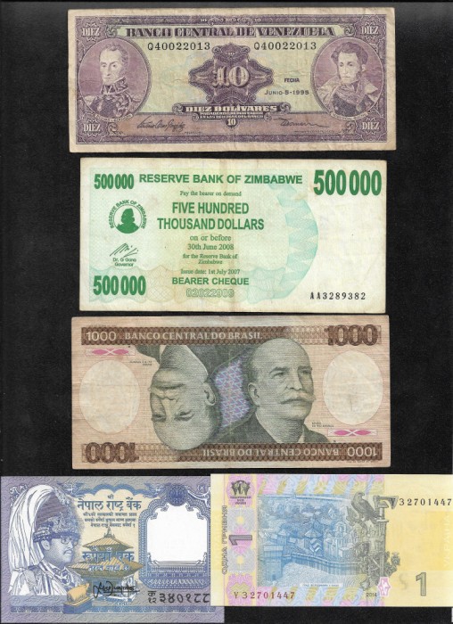 Set 5 bancnote de prin lume adunate (cele din imagini) #259