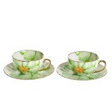 Set 2 cesti cu farfurii si model floare verde