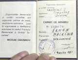 ACTE (4) Carnet de membru ODUS (C&acirc;mpulung Suceava, 1981), cu citat Ceaușescu, stare foarte bună, piesă de colecție comunistă.