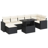Set mobilier de gradina cu perne, 8 piese, negru, poliratan
