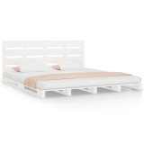Cumpara ieftin Cadru de pat fara saltea, alb, 135x190 cm, lemn masiv de pin