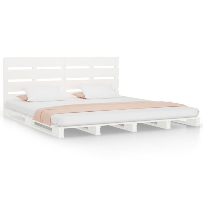 Cadru de pat fara saltea, alb, 135x190 cm, lemn masiv de pin