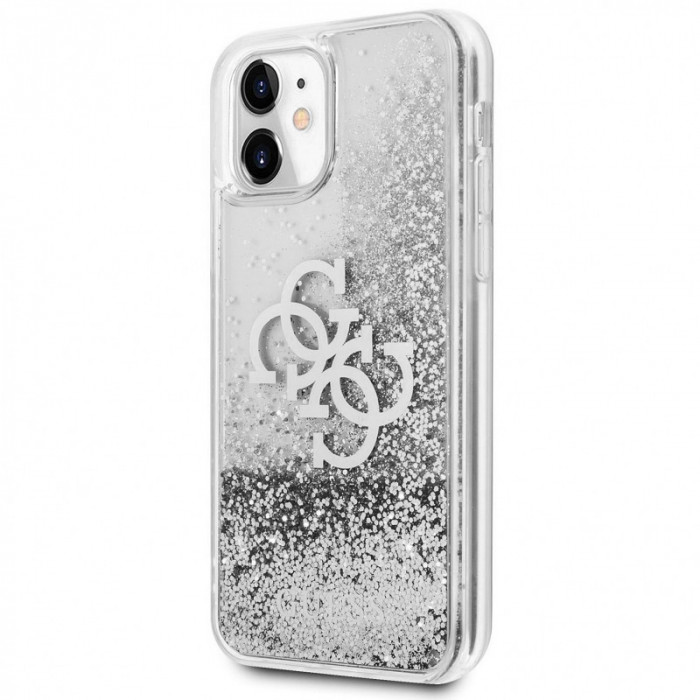 Husa Plastic - TPU Guess Big 4G Liquid Glitter Silver pentru Apple iPhone 11, Argintie Transparenta GUHCN61LG4GSI