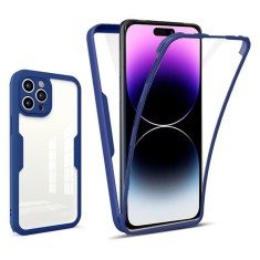 Husa iPhone 14 Pro Max 360 grade silicon TPU transparenta Albastru foto