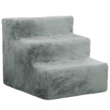 PawHut Scara 3 Trepte pentru Caini si Pisici, pana la 4.5 kg, Catifea, Husa Detasabila Lavabila, Gri Deschis