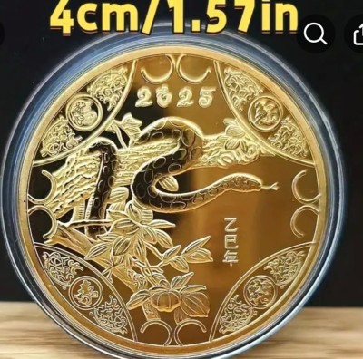 Moneda Anul Sarpelui 2025, finisaj auriu, diam 4 cm, noua, in carcasa si tipla foto