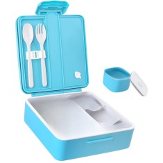 Caserola din plastic tip bento, cu 4 compartimente, si 1 compartiment detasabil, capac cu inchidere etansa cu furculita si lingura, 1300 ml, culoare a