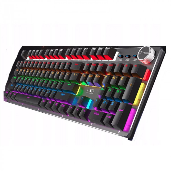 Tastatură mecanică RGB, model BK1000, Gonga&reg; Negru