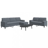VidaXL Set de canapele cu perne/rulouri, 3 piese, gri &icirc;nchis, catifea