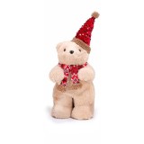 Figurina Ursulet Craciun textil crem rosu 16,5 x 22,5 x 30 H