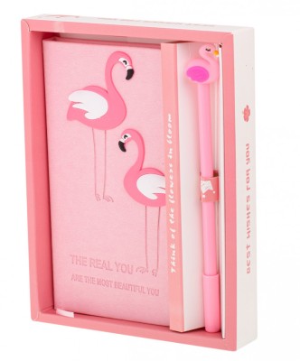 Set Cadou pentru Copii, Caiet cu Flamingo finisat cu piele ecologica + Pix cu foto