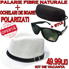 KIT DE VACANTA: OCHELARI DE SOARE WAYFARER LENTILE POLARIZATE CU TOC DE PROTECTIE SI PALARIE FIBRA NATURALA foto