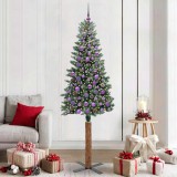 VidaXL Brad de Crăciun subțire cu 300 LED Verde și alb 210 cm 3394918