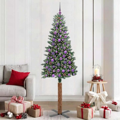 vidaXL Brad de Crăciun subțire cu 300 LED Verde și alb 210 cm 3394918 foto