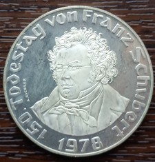 (A146) MONEDA DIN ARGINT AUSTRIA - 50 SCHILLING 1978, FRANZ SCHUBERT, PROOF