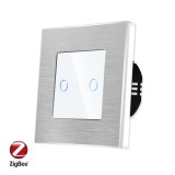 Cumpara ieftin Intrerupator dublu touch ZigBee Luxion, sticla alba si rama aluminiu