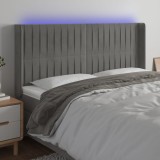 VidaXL Tăblie de pat cu LED, gri deschis, 203x16x118/128 cm, catifea