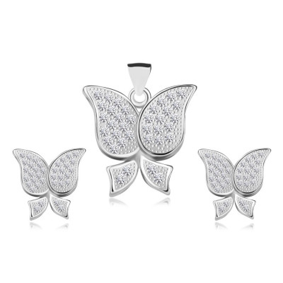 Set din argint 925 - pandantiv şi cercei, fluture, zirconiu transparent foto
